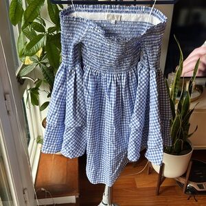 Caroline Constas Off-the-Shoulder Blue & White Dress